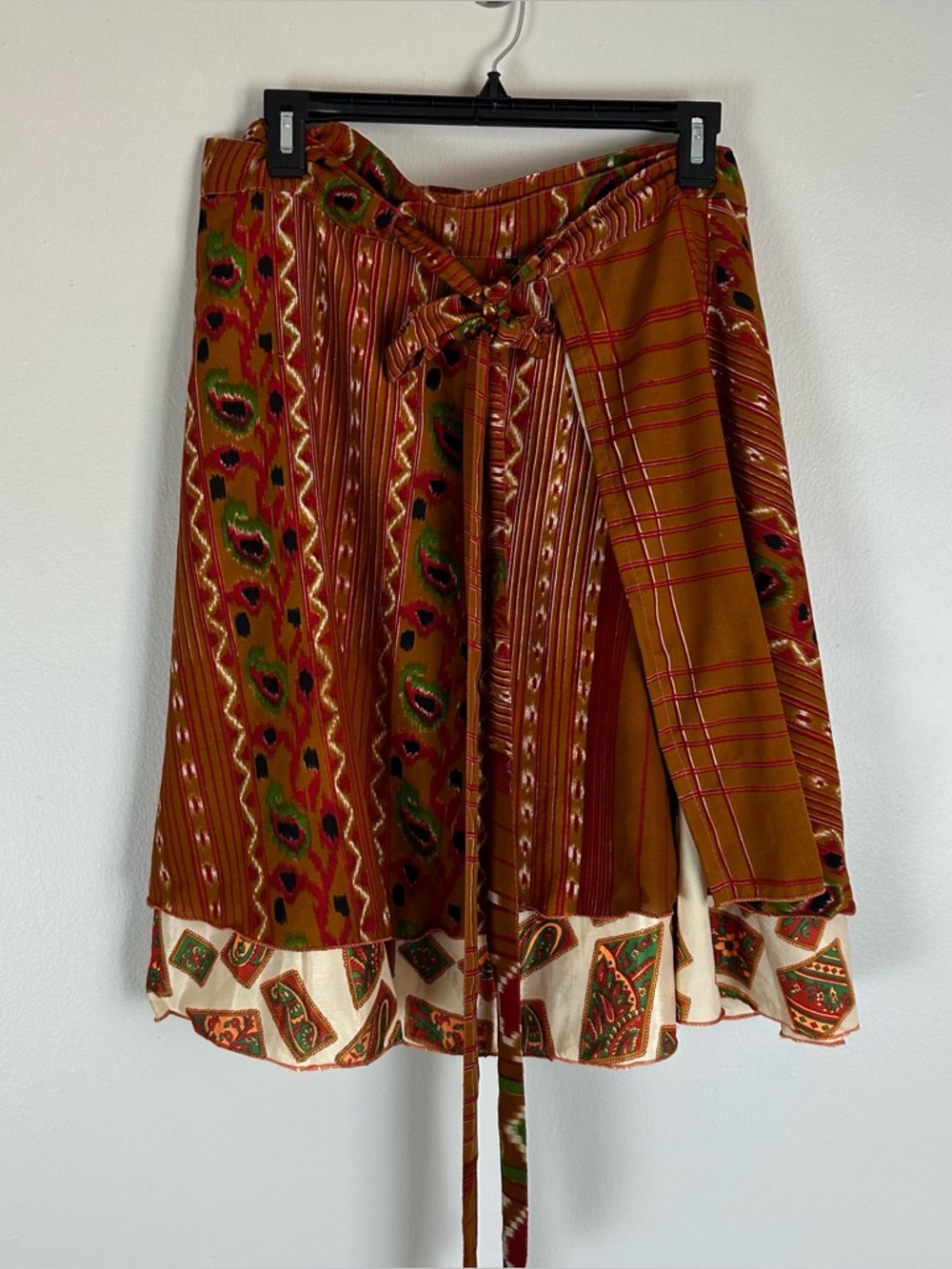 Darn Good Yarn Sari Silk Wrap Skirt Small  Reversible Midi Orange Floral